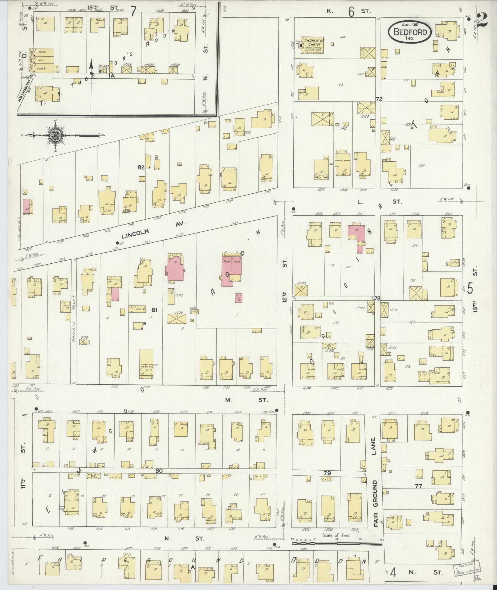 Sanborn Fire Insurance Map from Bedford, Lawrence County, Indiana (1910), Sheet #0002 - Complete Map Set gallery image, historic Sanborn map, vintage wall art, Indiana Indiana