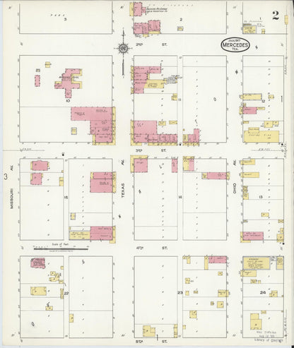 Sanborn Fire Insurance Map from Mercedes, Hidalgo County, Texas (1917), Sheet #0002 - Historic Sanborn Fire Insurance Map Print, vintage old map wall art, antique decor, genealogy gift, Texas Texas map