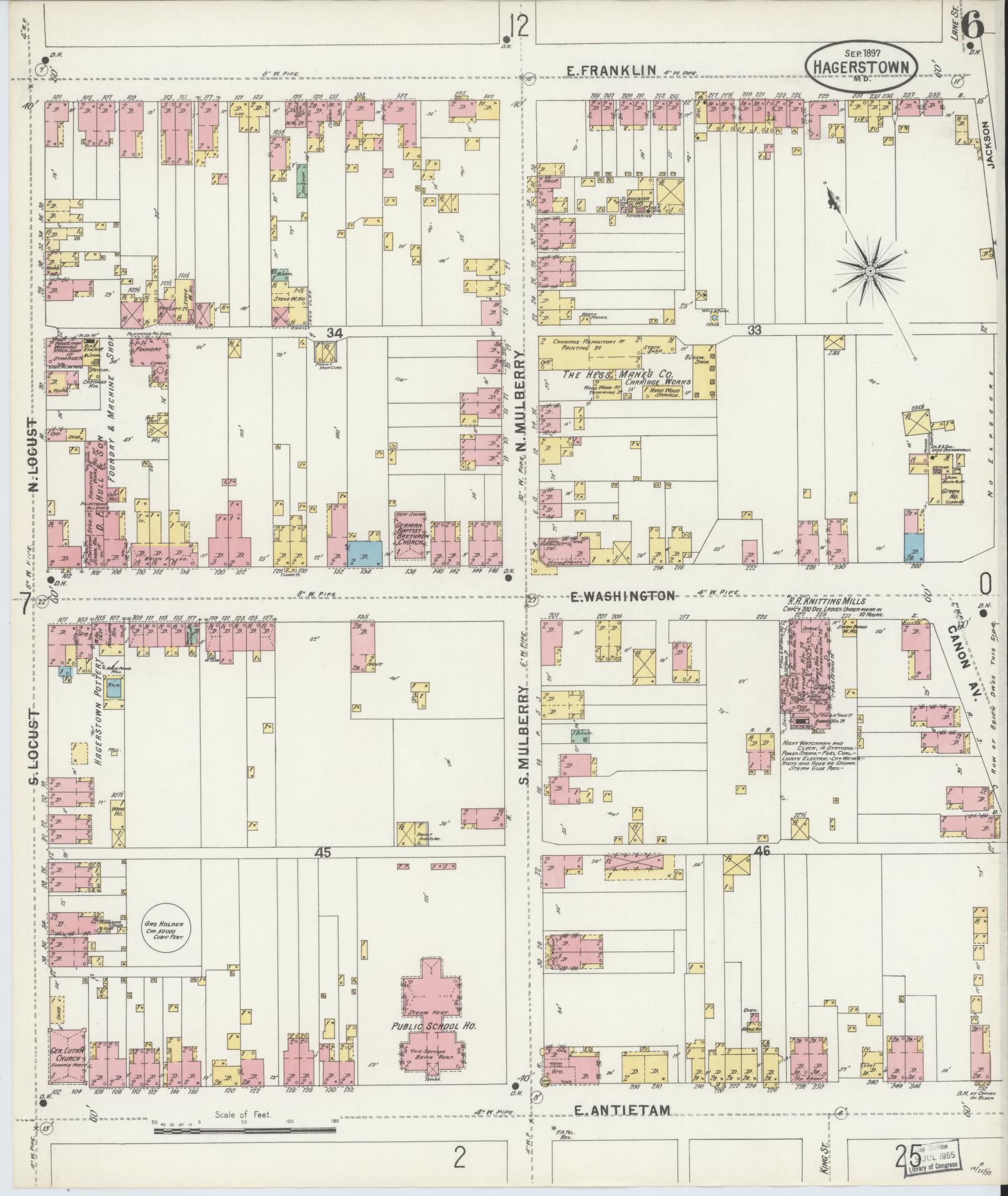 Washington, Maryland - 1897 - Sanborn Fire Insurance Map, Sheet #0006 - Historic Sanborn Fire Insurance Map Print, Washington Maryland 1897 0006 vintage old map wall art