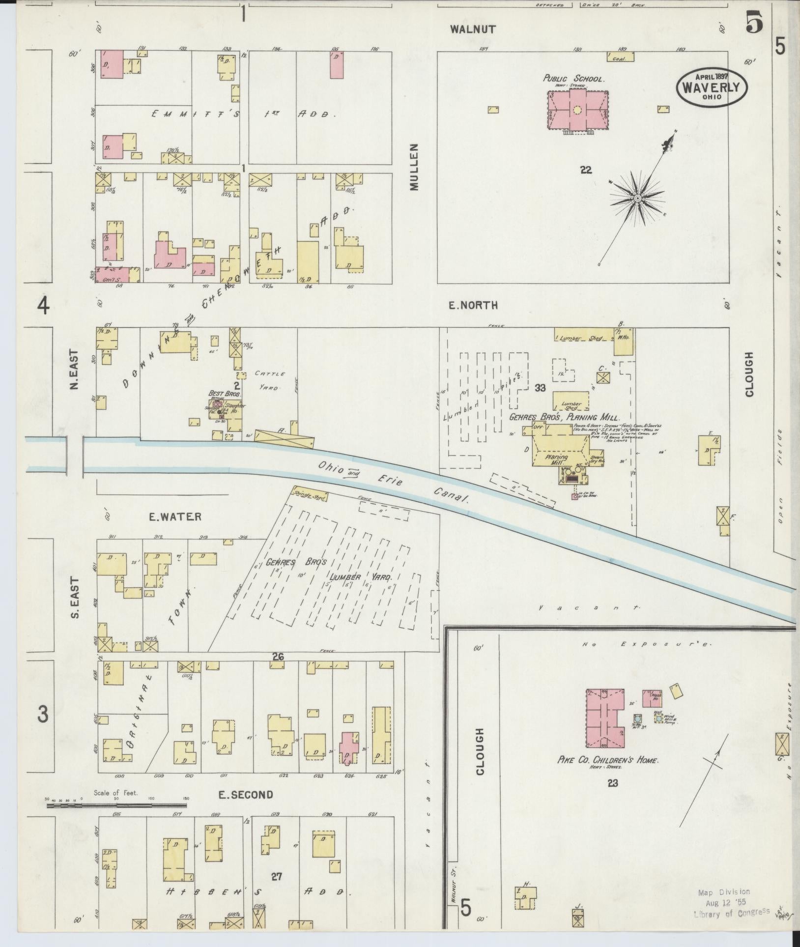 Sanborn Fire Insurance Map from Waverly, Pike County, Ohio (1897), Sheet #0005 - Complete Map Set gallery image, historic Sanborn map, vintage wall art, Ohio Ohio