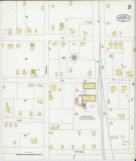 Sanborn Fire Insurance Map from West Point, Clay County, Mississippi (1905), Sheet #0003 - Historic Sanborn Fire Insurance Map Print, vintage old map wall art, antique decor, genealogy gift, Mississippi Mississippi map