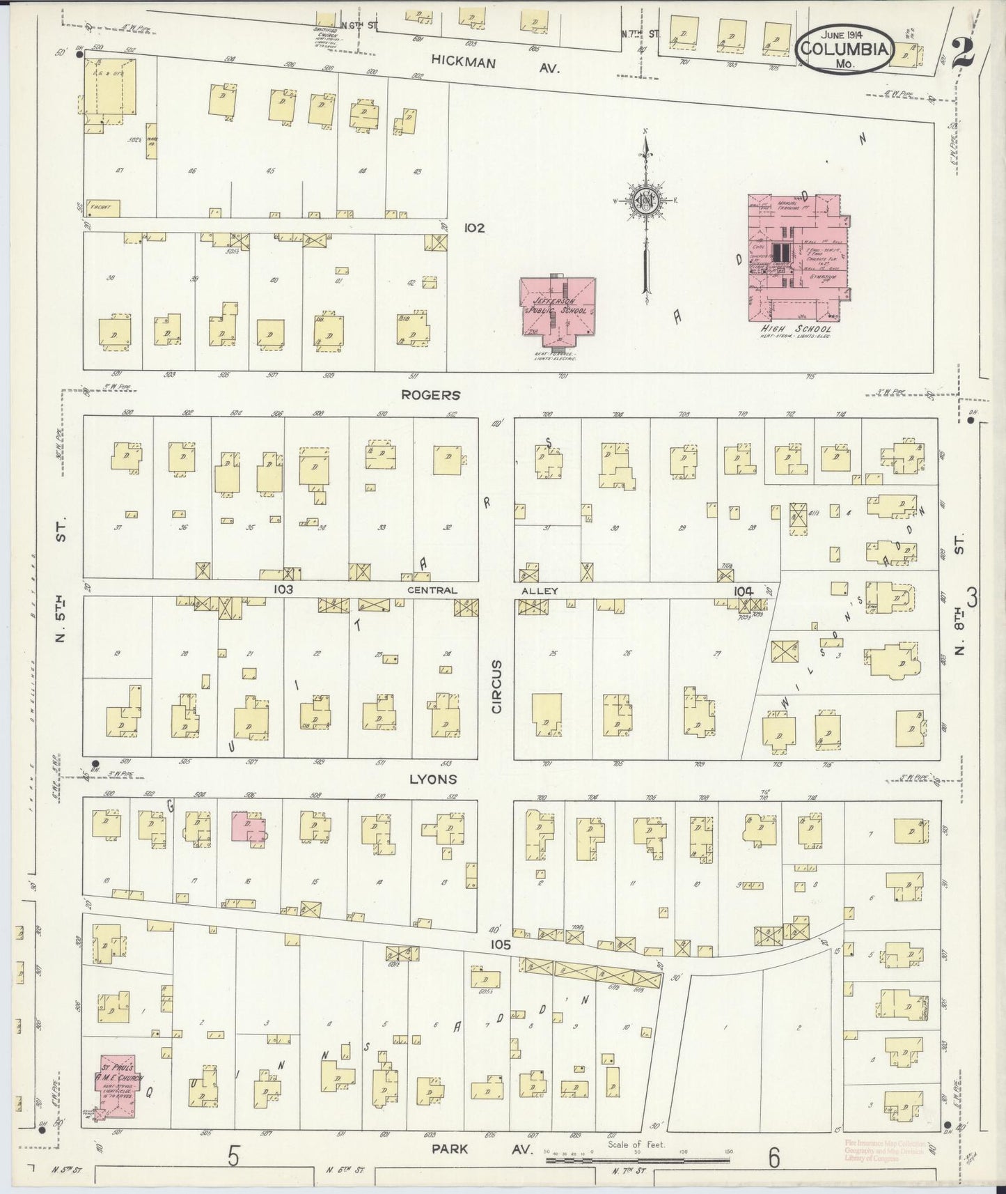 Sanborn Fire Insurance Map from Columbia, Boone County, Missouri (1914), Sheet #0002 - Complete Map Set gallery image, historic Sanborn map, vintage wall art, Missouri Missouri