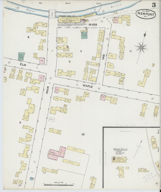 Sanborn Fire Insurance Map from Newport, Sullivan County, New Hampshire (1889), Sheet #0003 - Historic Sanborn Fire Insurance Map Print, vintage old map wall art, antique decor, genealogy gift, New Hampshire New Hampshire map