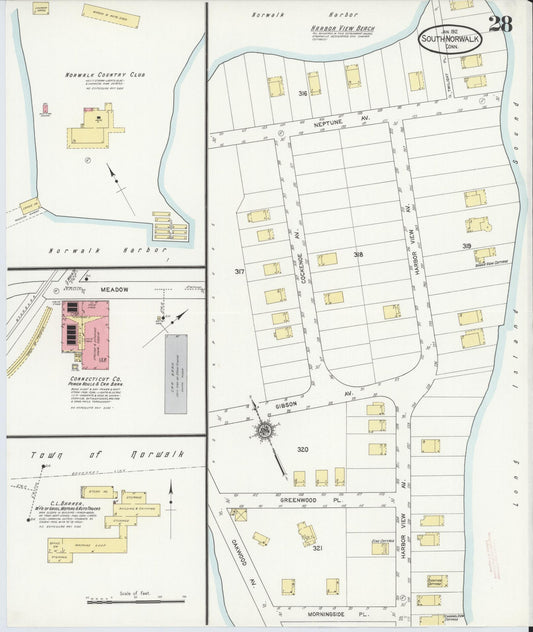 Sanborn Fire Insurance Map from South Norwalk, Fairfield County, Connecticut (1912), Sheet #0028 - Historic Sanborn Fire Insurance Map Print, vintage old map wall art, antique decor, genealogy gift, Connecticut Connecticut map