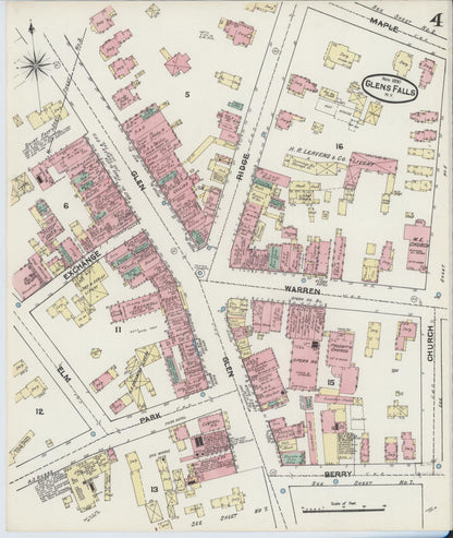 Sanborn Fire Insurance Map from Glens Falls, Warren County, New York (1890), Sheet #0004 - Complete Map Set gallery image, historic Sanborn map, vintage wall art, New York New York