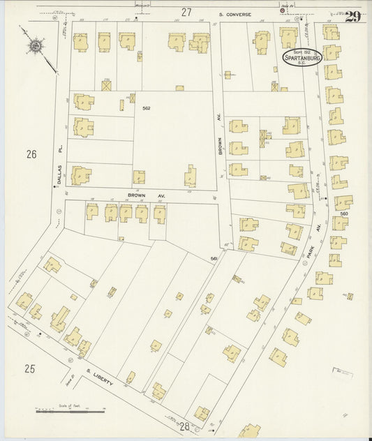 Sanborn Fire Insurance Map from Spartanburg, Spartanburg County, South Carolina (1912), Sheet #0029 - Historic Sanborn Fire Insurance Map Print, vintage old map wall art, antique decor, genealogy gift, South Carolina South Carolina map