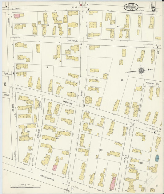 Sanborn Fire Insurance Map from Keene, Cheshire County, New Hampshire (1913), Sheet #0005 - Historic Sanborn Fire Insurance Map Print, vintage old map wall art, antique decor, genealogy gift, New Hampshire New Hampshire map