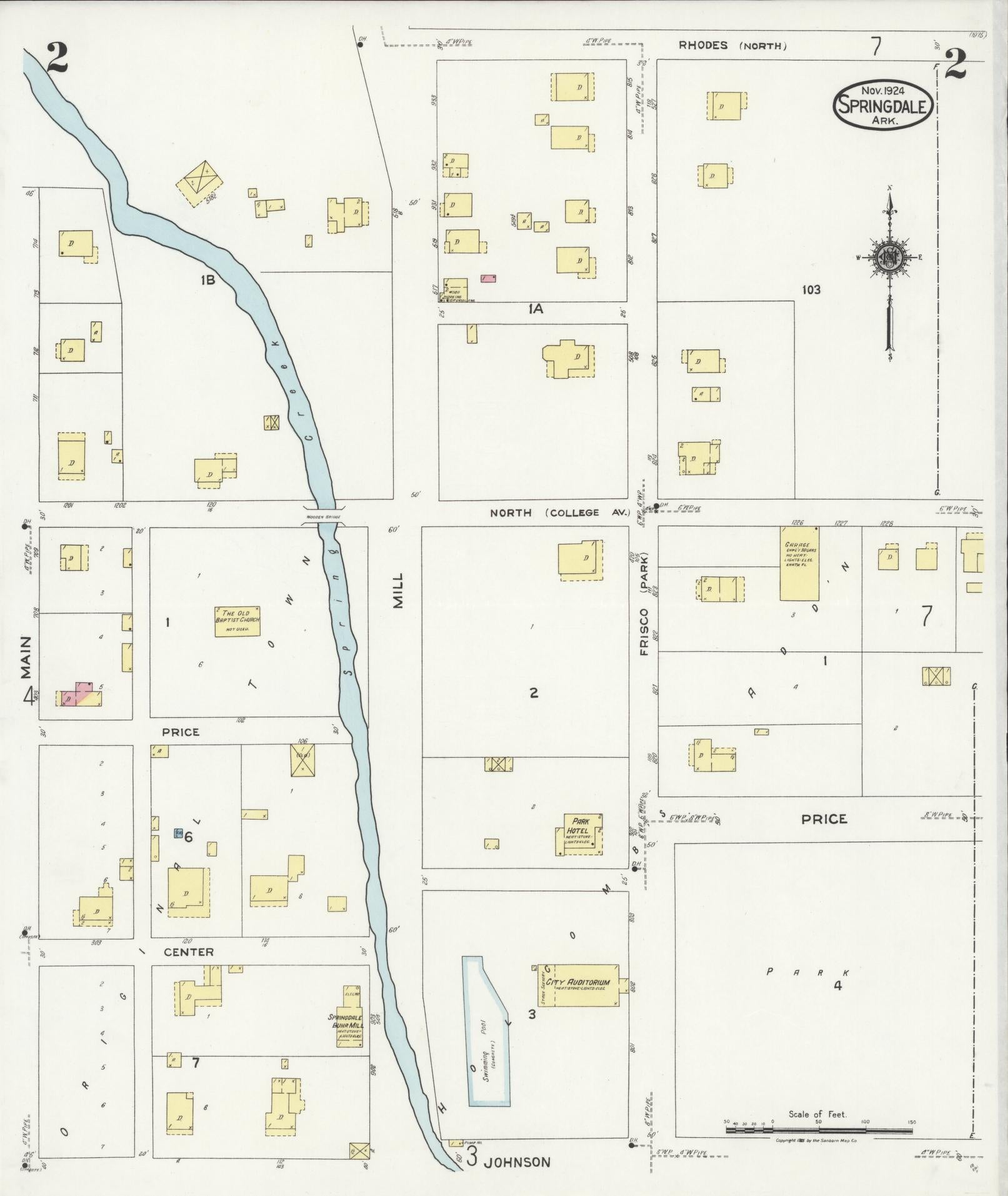 Sanborn Fire Insurance Map from Springdale, Washington County, Arkansas (1924), Sheet #0002 - Complete Map Set gallery image, historic Sanborn map, vintage wall art, Arkansas Arkansas