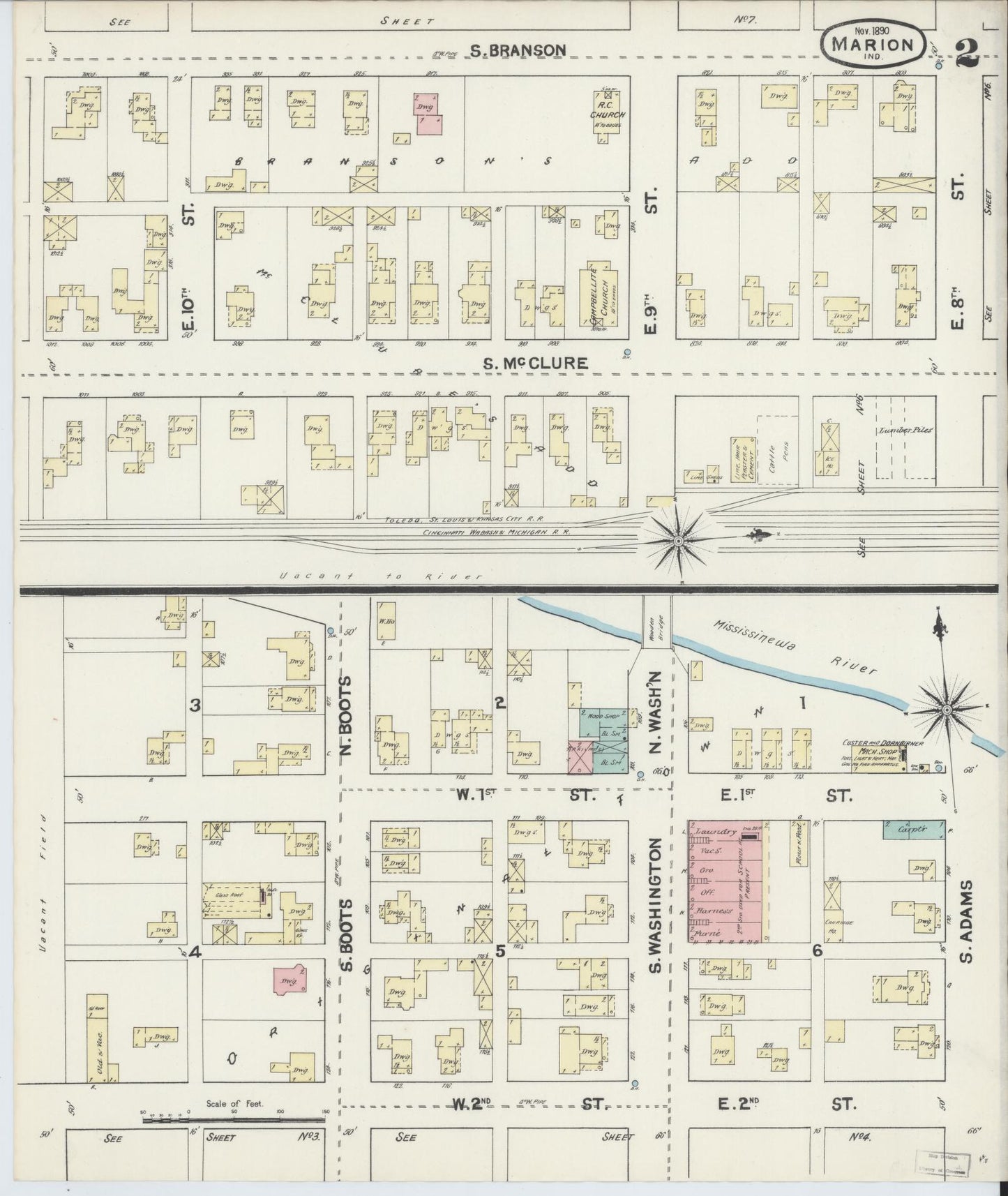 Sanborn Fire Insurance Map from Marion, Grant County, Indiana (1890), Sheet #0002 - Complete Map Set gallery image, historic Sanborn map, vintage wall art, Indiana Indiana