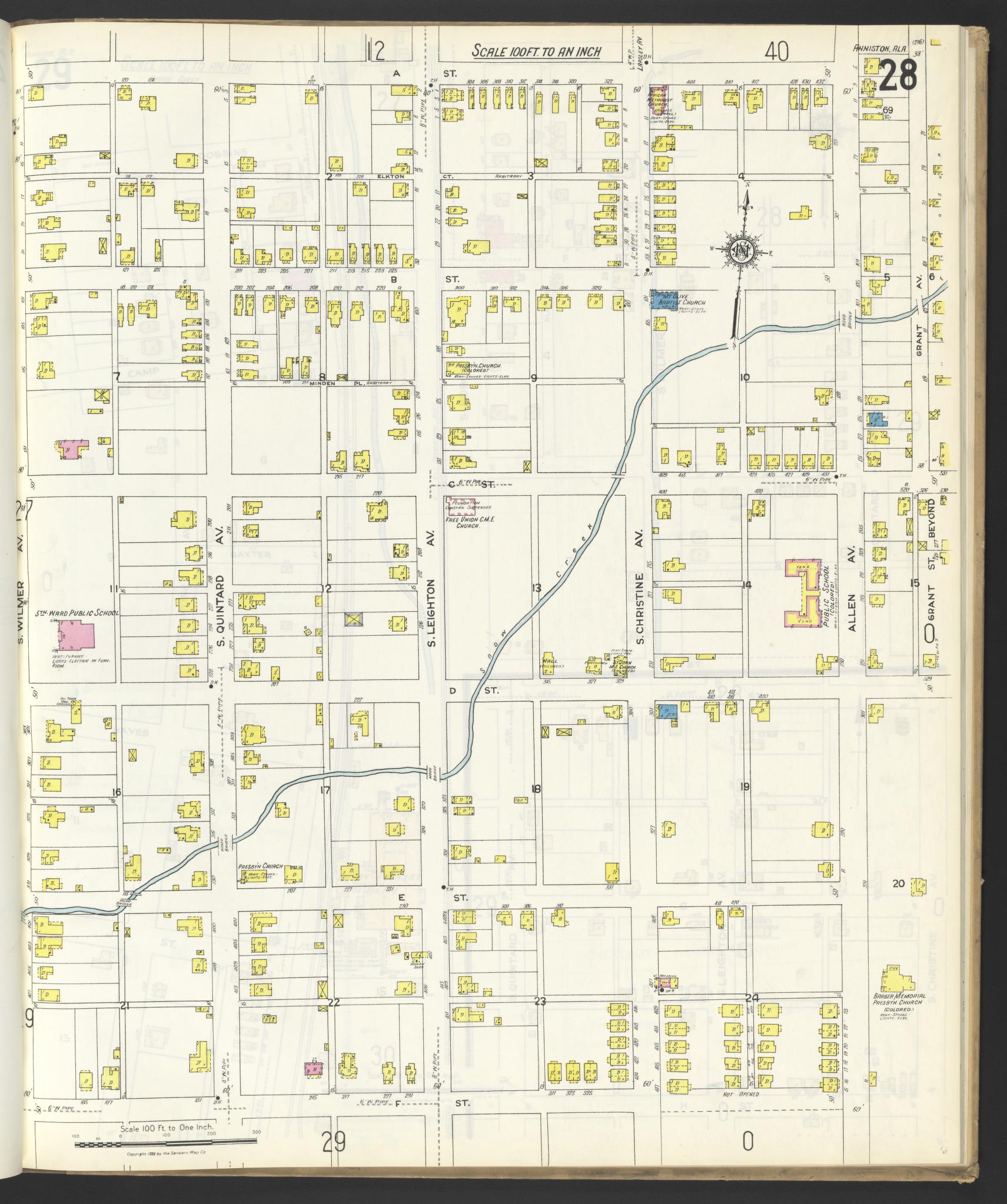 Sanborn Fire Insurance Map from Anniston, Calhoun County, Alabama (1925), Sheet #0028 - Complete Map Set gallery image, historic Sanborn map, vintage wall art, Alabama Alabama