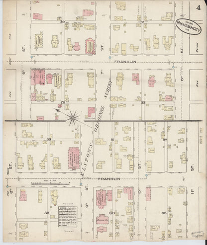 Sanborn Fire Insurance Map from Michigan City, La Porte  County, Indiana (1884), Sheet #0004 - Historic Sanborn Fire Insurance Map Print, vintage old map wall art, antique decor, genealogy gift, Indiana Indiana map