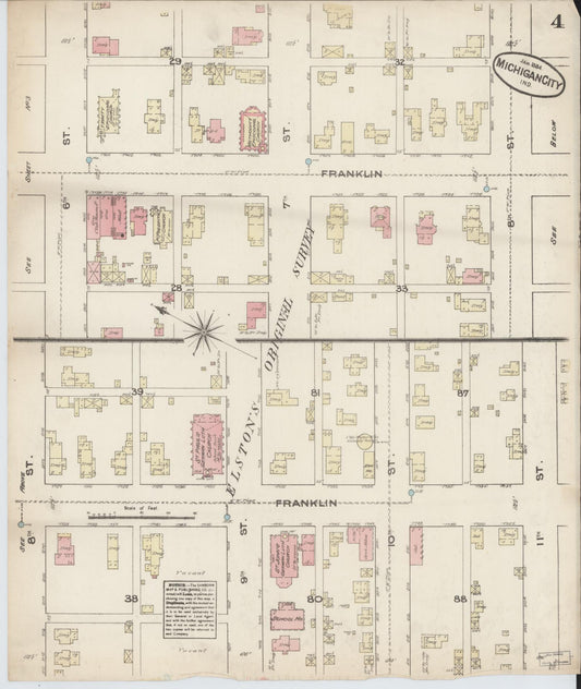 Sanborn Fire Insurance Map from Michigan City, La Porte  County, Indiana (1884), Sheet #0004 - Historic Sanborn Fire Insurance Map Print, vintage old map wall art, antique decor, genealogy gift, Indiana Indiana map