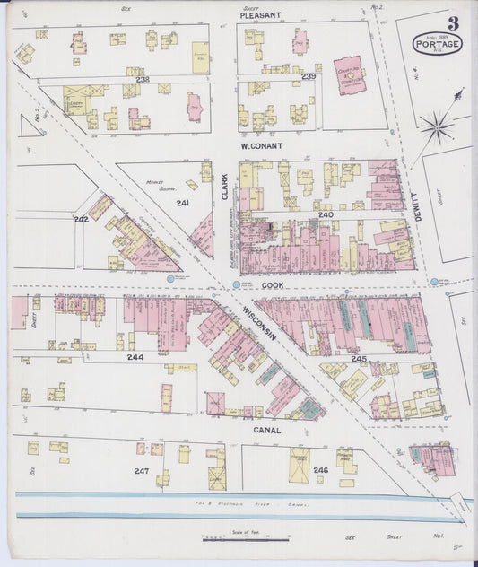 Sanborn Fire Insurance Map from Portage, Columbia County, Wisconsin (1889), Sheet #0003 - Historic Sanborn Fire Insurance Map Print, vintage old map wall art, antique decor, genealogy gift, Wisconsin Wisconsin map