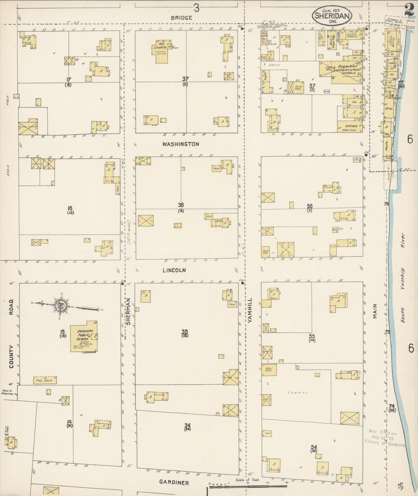 Sanborn Fire Insurance Map from Sheridan, Yamhill County, Oregon (1913), Sheet #0002 - Complete Map Set gallery image, historic Sanborn map, vintage wall art, Oregon Oregon