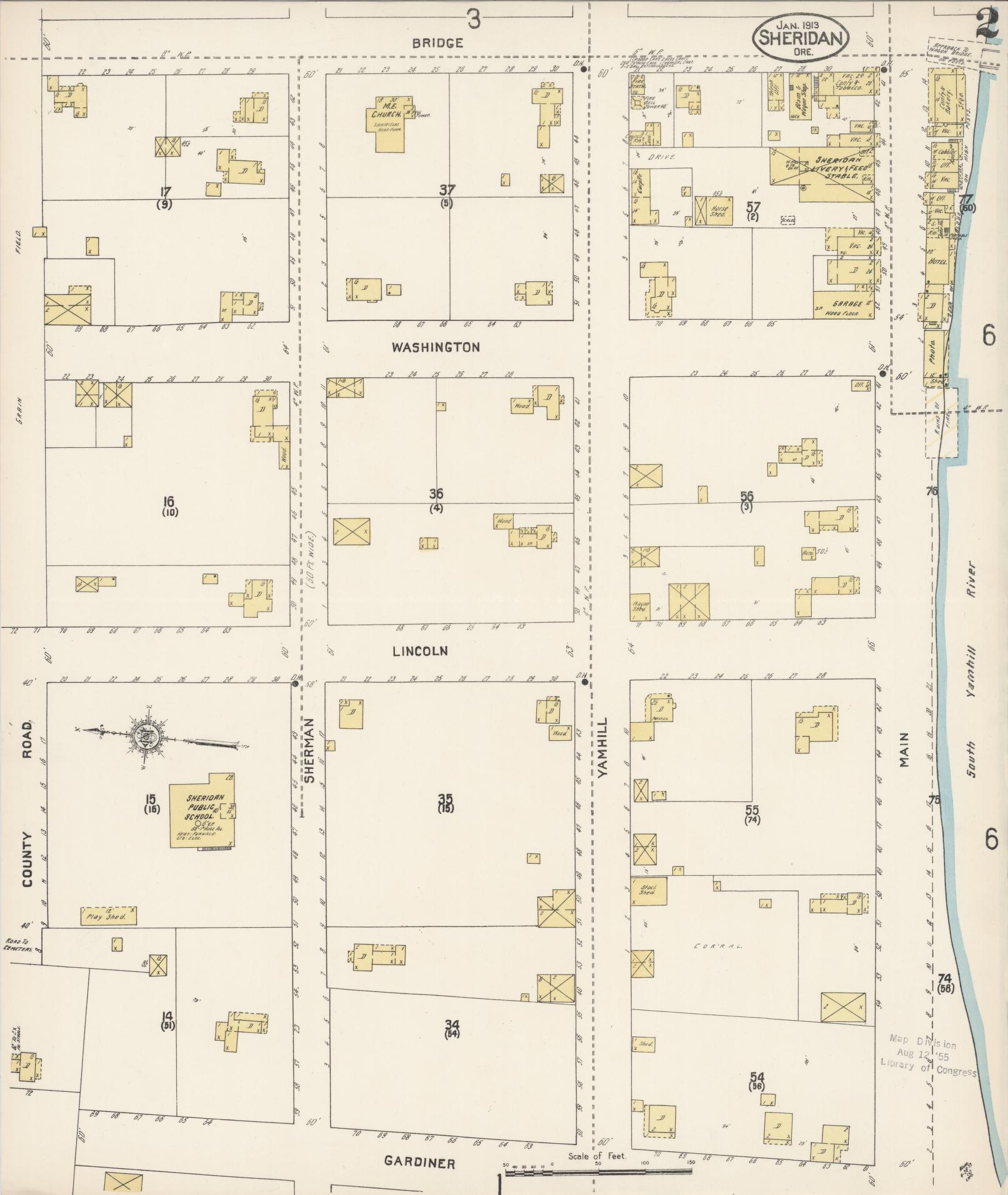 Sanborn Fire Insurance Map from Sheridan, Yamhill County, Oregon (1913), Sheet #0002 - Complete Map Set gallery image, historic Sanborn map, vintage wall art, Oregon Oregon