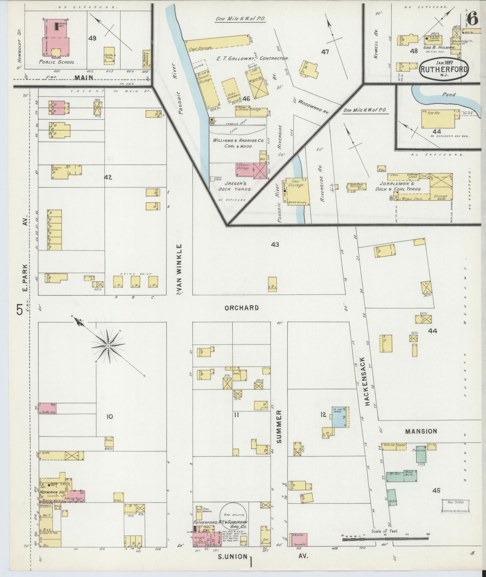 Sanborn Fire Insurance Map from Rutherford, Bergen County, New Jersey (1897), Sheet #0006 - Complete Map Set gallery image, historic Sanborn map, vintage wall art, New Jersey New Jersey