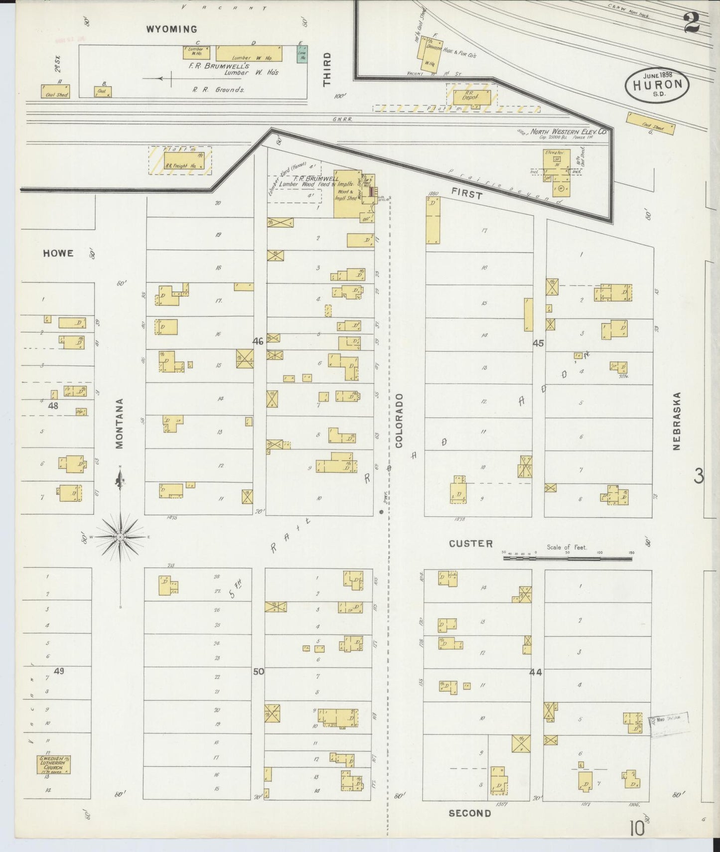 Sanborn Fire Insurance Map from Huron, Beadle County, South Dakota (1898), Sheet #0002 - Complete Map Set gallery image, historic Sanborn map, vintage wall art, South Dakota South Dakota