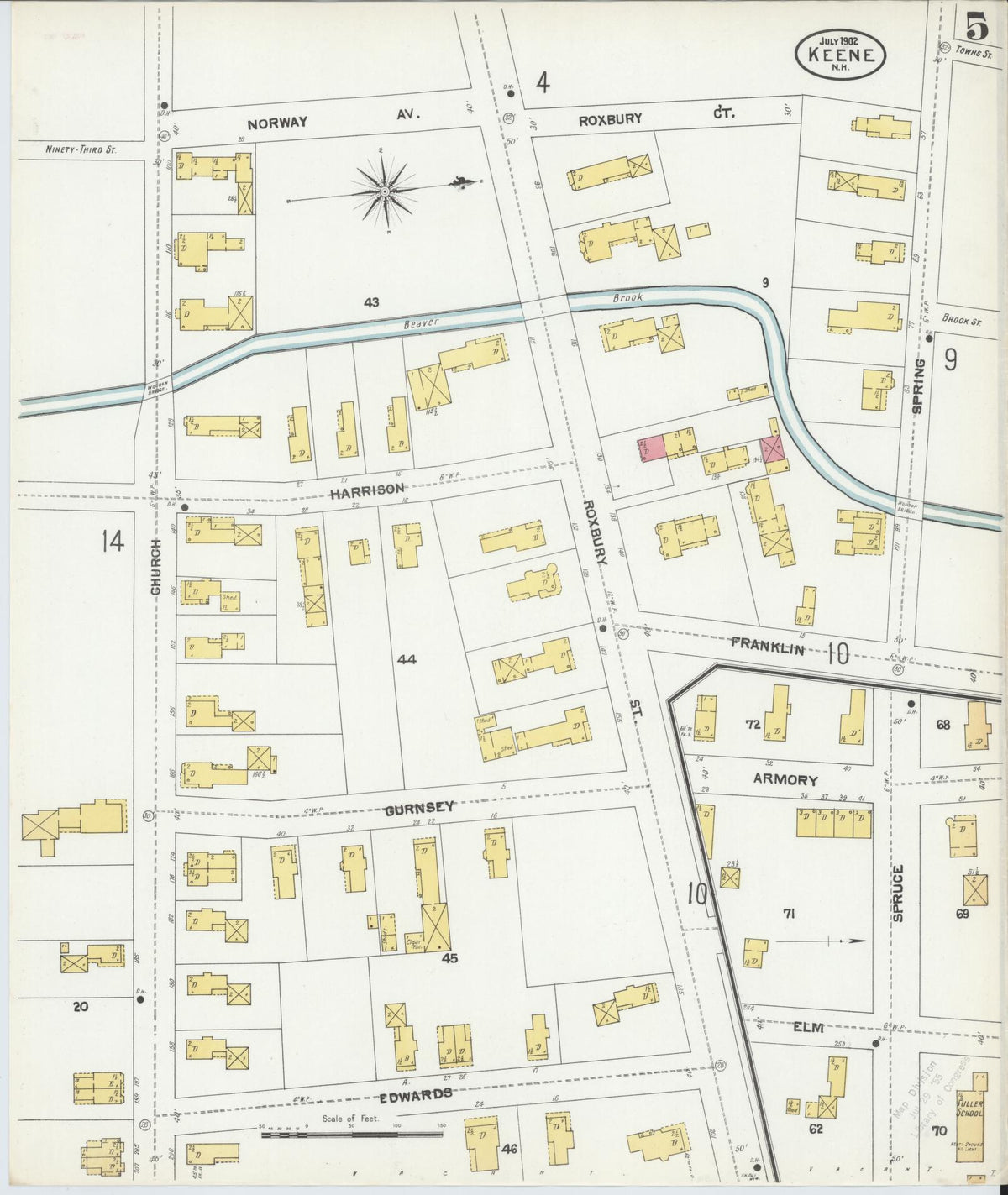 Sanborn Fire Insurance Map from Keene, Cheshire County, New Hampshire (1902), Sheet #0005 - Historic Sanborn Fire Insurance Map Print, vintage old map wall art, antique decor, genealogy gift, New Hampshire New Hampshire map