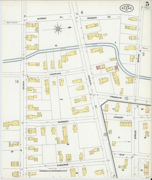 Sanborn Fire Insurance Map from Keene, Cheshire County, New Hampshire (1902), Sheet #0005 - Historic Sanborn Fire Insurance Map Print, vintage old map wall art, antique decor, genealogy gift, New Hampshire New Hampshire map