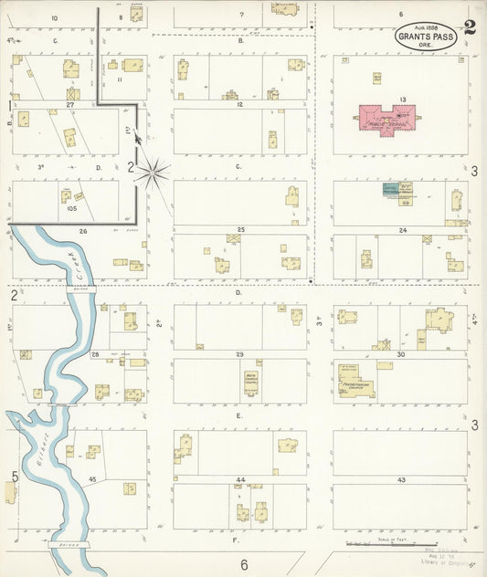 Sanborn Fire Insurance Map from Grants Pass, Josephine County, Oregon (1898), Sheet #0002 - Historic Sanborn Fire Insurance Map Print, vintage old map wall art, antique decor, genealogy gift, Oregon Oregon map