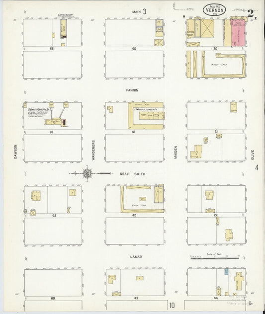 Sanborn Fire Insurance Map from Vernon, Wilbarger County, Texas (1912), Sheet #0002 - Historic Sanborn Fire Insurance Map Print, vintage old map wall art, antique decor, genealogy gift, Texas Texas map