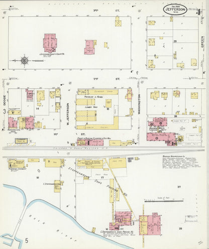 Sanborn Fire Insurance Map from Jefferson, Jefferson County, Wisconsin (1909), Sheet #0004 - Historic Sanborn Fire Insurance Map Print, vintage old map wall art, antique decor, genealogy gift, Wisconsin Wisconsin map