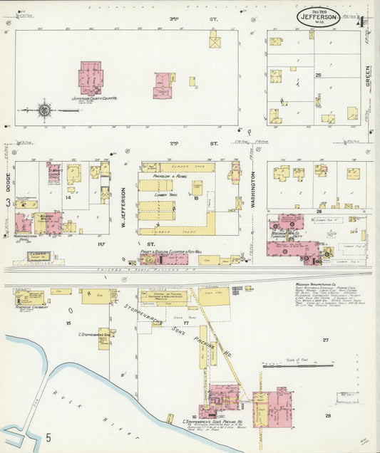 Sanborn Fire Insurance Map from Jefferson, Jefferson County, Wisconsin (1909), Sheet #0004 - Historic Sanborn Fire Insurance Map Print, vintage old map wall art, antique decor, genealogy gift, Wisconsin Wisconsin map