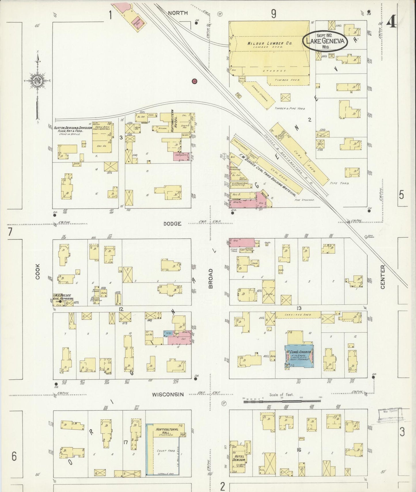 Sanborn Fire Insurance Map from Lake Geneva, Walworth County, Wisconsin (1912), Sheet #0004 - Historic Sanborn Fire Insurance Map Print, vintage old map wall art, antique decor, genealogy gift, Wisconsin Wisconsin map