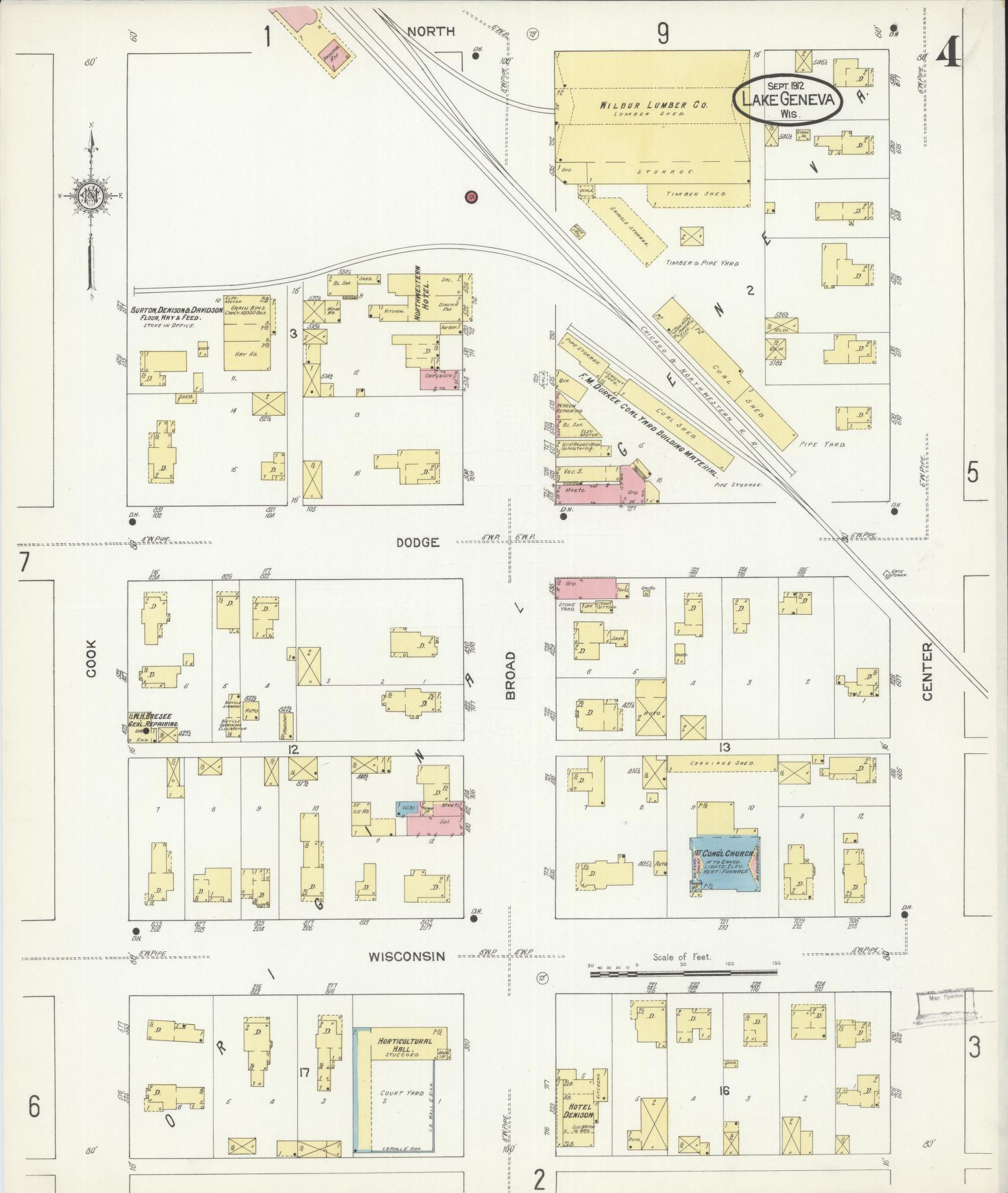Sanborn Fire Insurance Map from Lake Geneva, Walworth County, Wisconsin (1912), Sheet #0004 - Historic Sanborn Fire Insurance Map Print, vintage old map wall art, antique decor, genealogy gift, Wisconsin Wisconsin map
