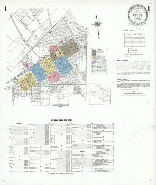 Sanborn Fire Insurance Map from Pecos, Reeves County, Texas (1939), Sheet #0001 - Historic Sanborn Fire Insurance Map Print, vintage old map wall art, antique decor, genealogy gift, Texas Texas map