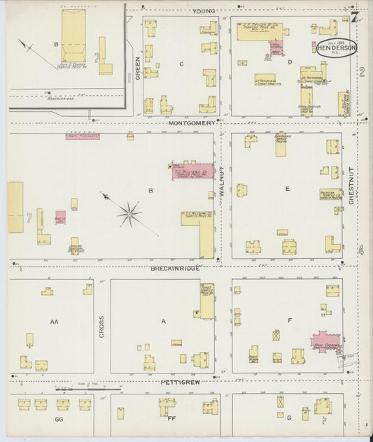 Sanborn Fire Insurance Map from Henderson, Vance County, North Carolina (1893), Sheet #0007 - Historic Sanborn Fire Insurance Map Print, vintage old map wall art, antique decor, genealogy gift, North Carolina North Carolina map
