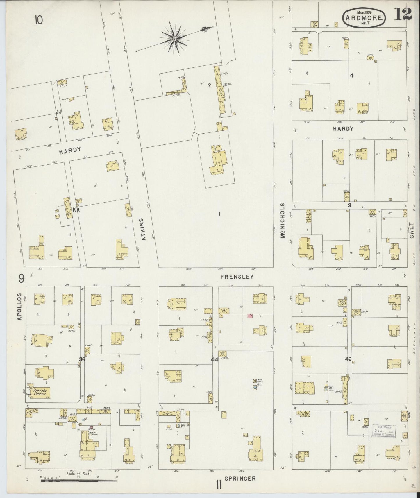 Sanborn Fire Insurance Map from Ardmore, Carter County, Oklahoma (1896), Sheet #0012 - Complete Map Set gallery image, historic Sanborn map, vintage wall art, Oklahoma Oklahoma