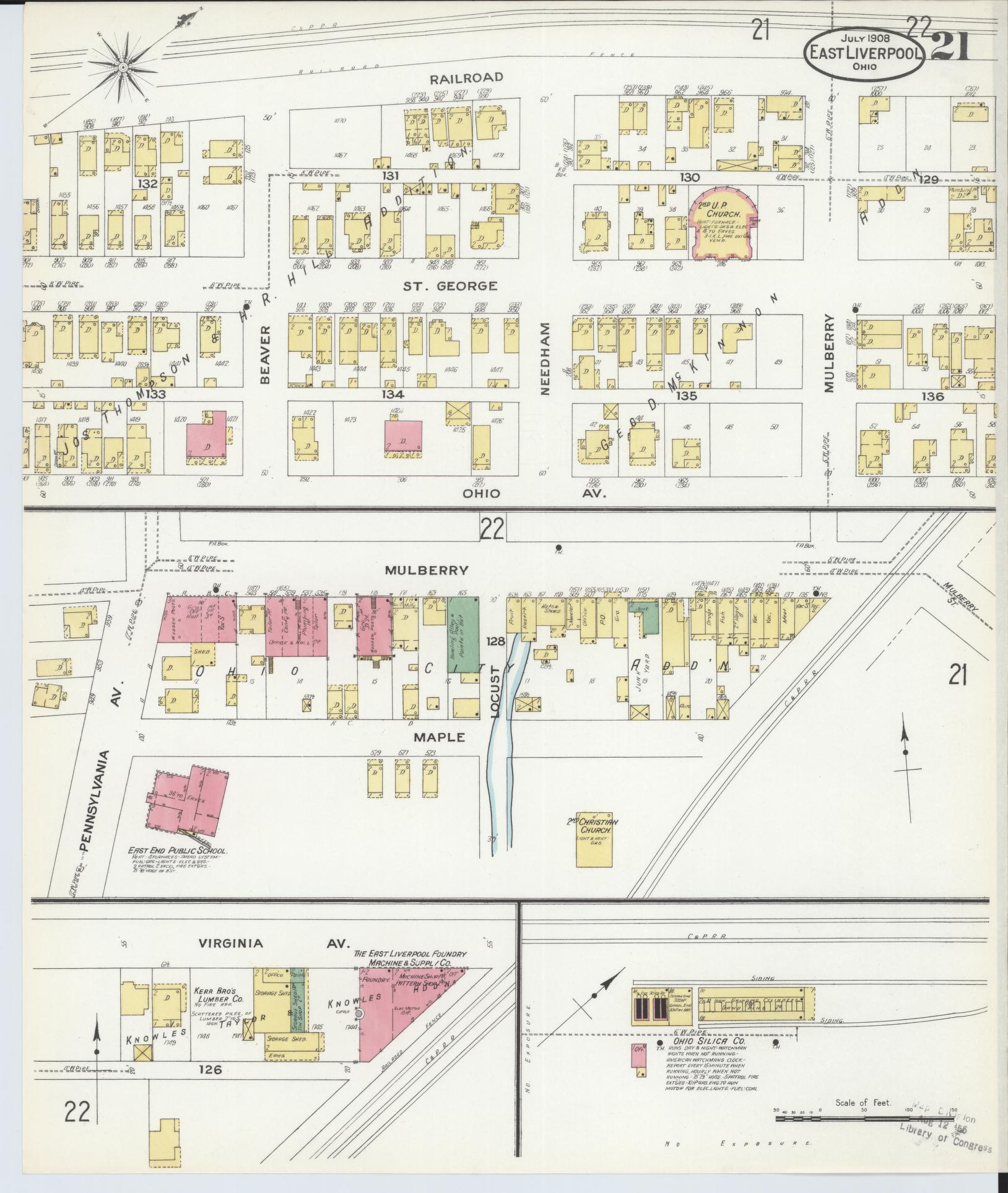 Sanborn Fire Insurance Map from East Liverpool, Columbiana County, Ohio (1908), Sheet #0021 - Historic Sanborn Fire Insurance Map Print, vintage old map wall art, antique decor, genealogy gift, Ohio Ohio map