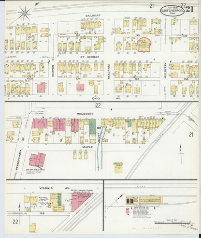 Sanborn Fire Insurance Map from East Liverpool, Columbiana County, Ohio (1908), Sheet #0021 - Historic Sanborn Fire Insurance Map Print, vintage old map wall art, antique decor, genealogy gift, Ohio Ohio map