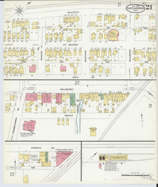 Sanborn Fire Insurance Map from East Liverpool, Columbiana County, Ohio (1908), Sheet #0021 - Historic Sanborn Fire Insurance Map Print, vintage old map wall art, antique decor, genealogy gift, Ohio Ohio map