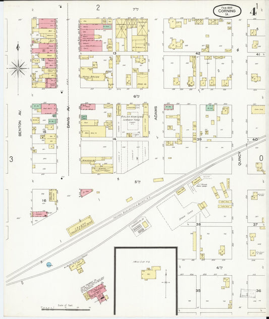 Sanborn Fire Insurance Map from Corning, Adams County, Iowa (1899), Sheet #0004 - Historic Sanborn Fire Insurance Map Print, vintage old map wall art