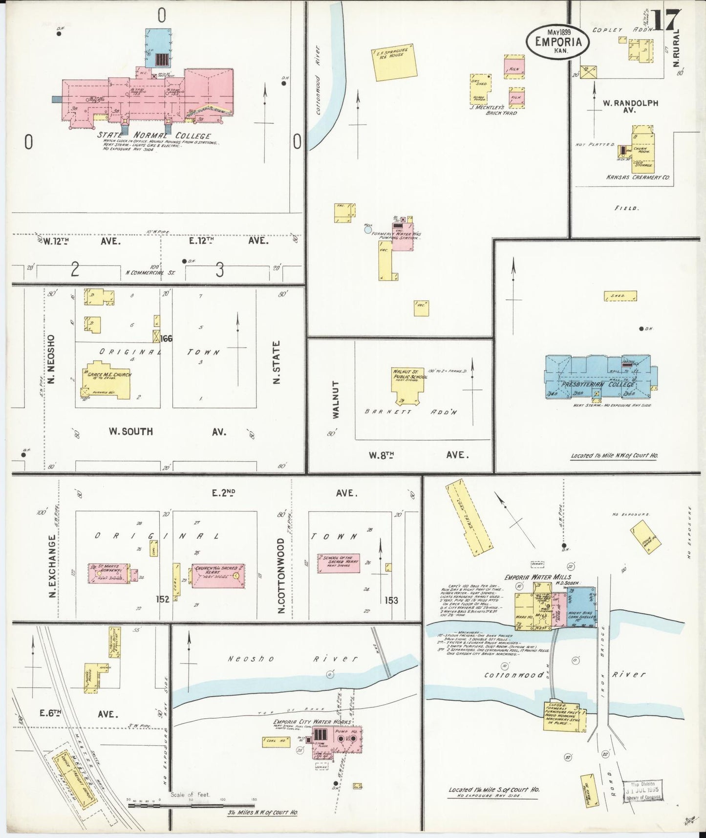 Sanborn Fire Insurance Map from Emporia, Lyon County, Kansas (1899), Sheet #0017 - Historic Sanborn Fire Insurance Map Print, vintage old map wall art, antique decor, genealogy gift, Kansas Kansas map