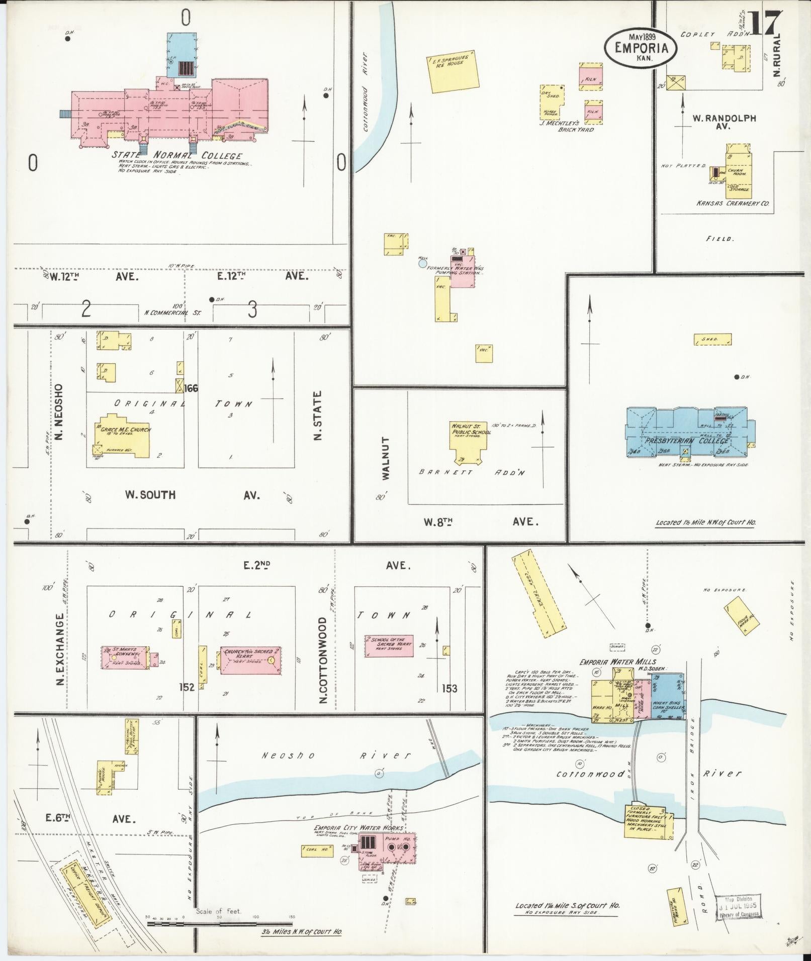 Sanborn Fire Insurance Map from Emporia, Lyon County, Kansas (1899), Sheet #0017 - Historic Sanborn Fire Insurance Map Print, vintage old map wall art, antique decor, genealogy gift, Kansas Kansas map