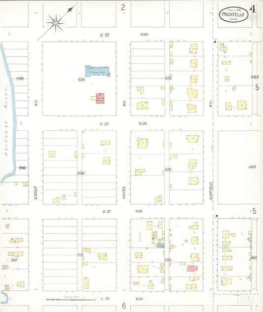 Sanborn Fire Insurance Map from Pocatello, Bannock County, Idaho (1900), Sheet #0004 - Historic Sanborn Fire Insurance Map Print, vintage old map wall art, antique decor, genealogy gift, Idaho Idaho map