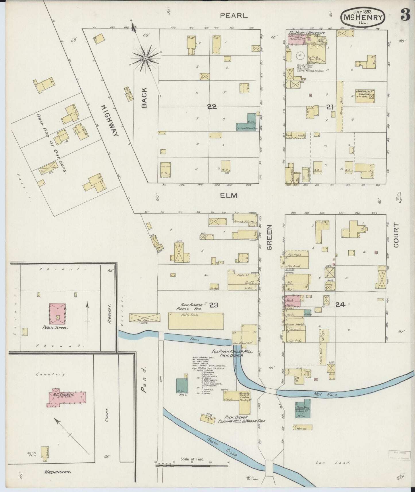 Sanborn Fire Insurance Map from McHenry, McHenry County, Illinois (1893), Sheet #0003 - Historic Sanborn Fire Insurance Map Print, vintage old map wall art, antique decor, genealogy gift, Illinois Illinois map