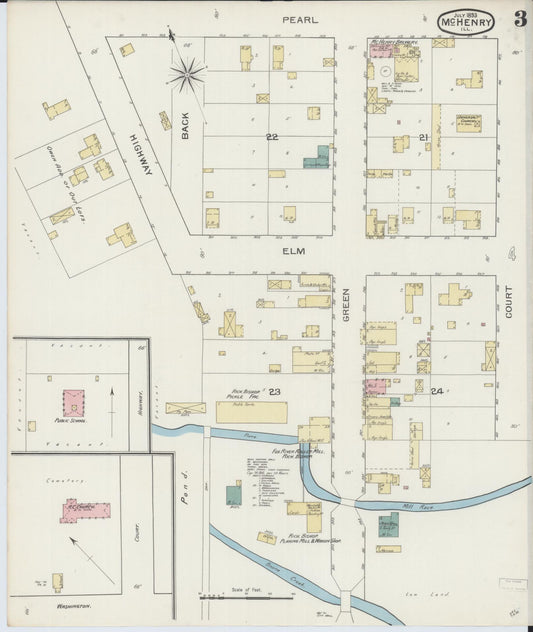 Sanborn Fire Insurance Map from McHenry, McHenry County, Illinois (1893), Sheet #0003 - Historic Sanborn Fire Insurance Map Print, vintage old map wall art, antique decor, genealogy gift, Illinois Illinois map
