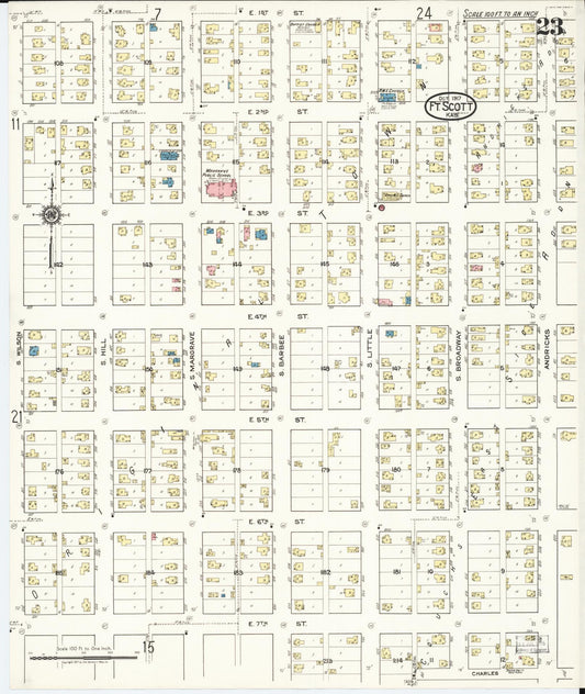 Sanborn Fire Insurance Map from Fort Scott, Bourbon County, Kansas (1917), Sheet #0023 - Historic Sanborn Fire Insurance Map Print, vintage old map wall art, antique decor, genealogy gift, Kansas Kansas map