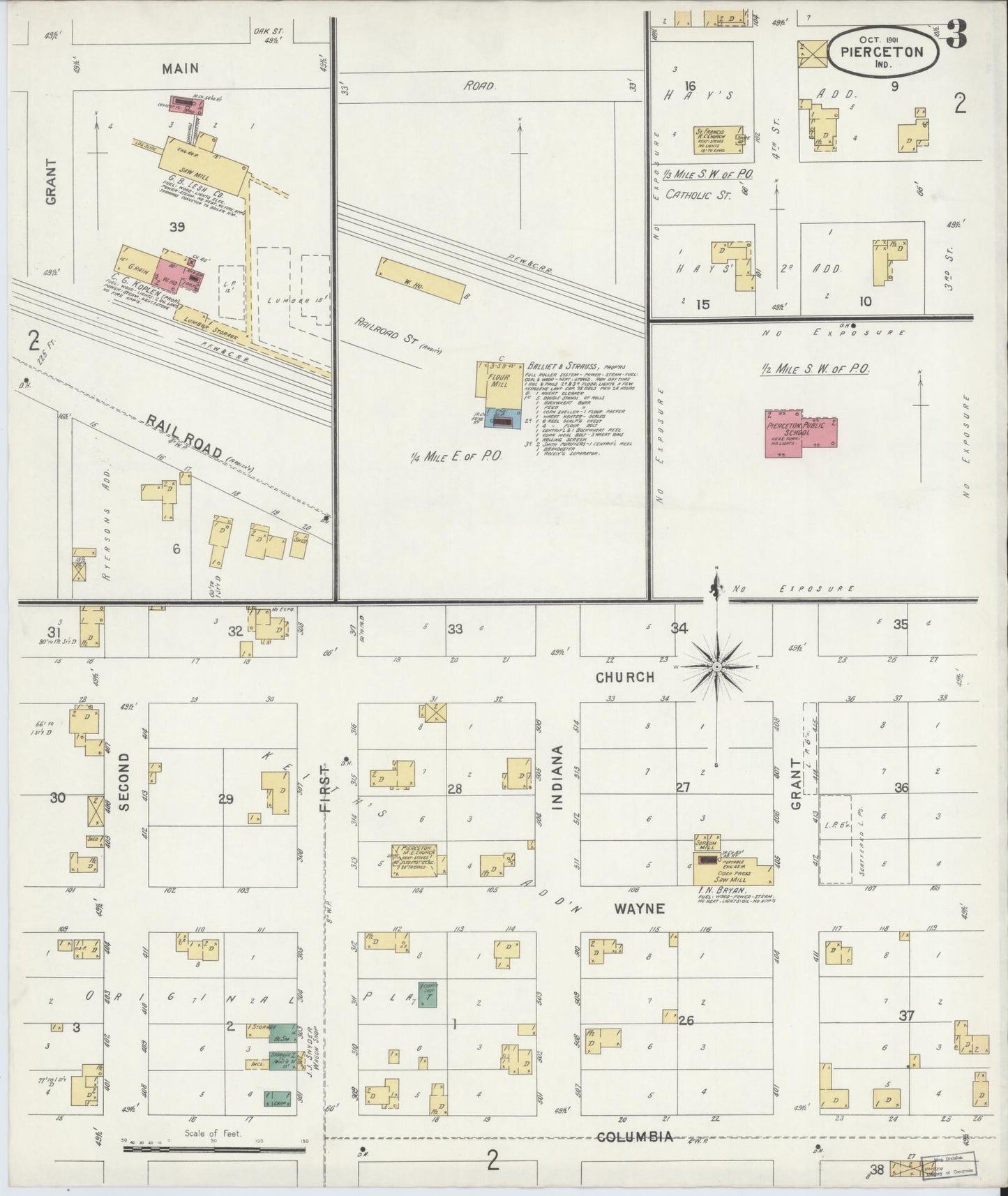 Sanborn Fire Insurance Map from Pierceton, Kosciusko County, Indiana (1901), Sheet #0003 - Complete Map Set gallery image, historic Sanborn map, vintage wall art, Indiana Indiana