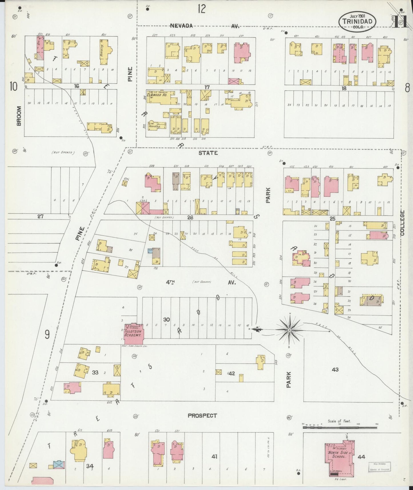 Sanborn Fire Insurance Map from Trinidad, Las Animas County, Colorado (1901), Sheet #0011 - Complete Map Set gallery image, historic Sanborn map, vintage wall art, Colorado Colorado