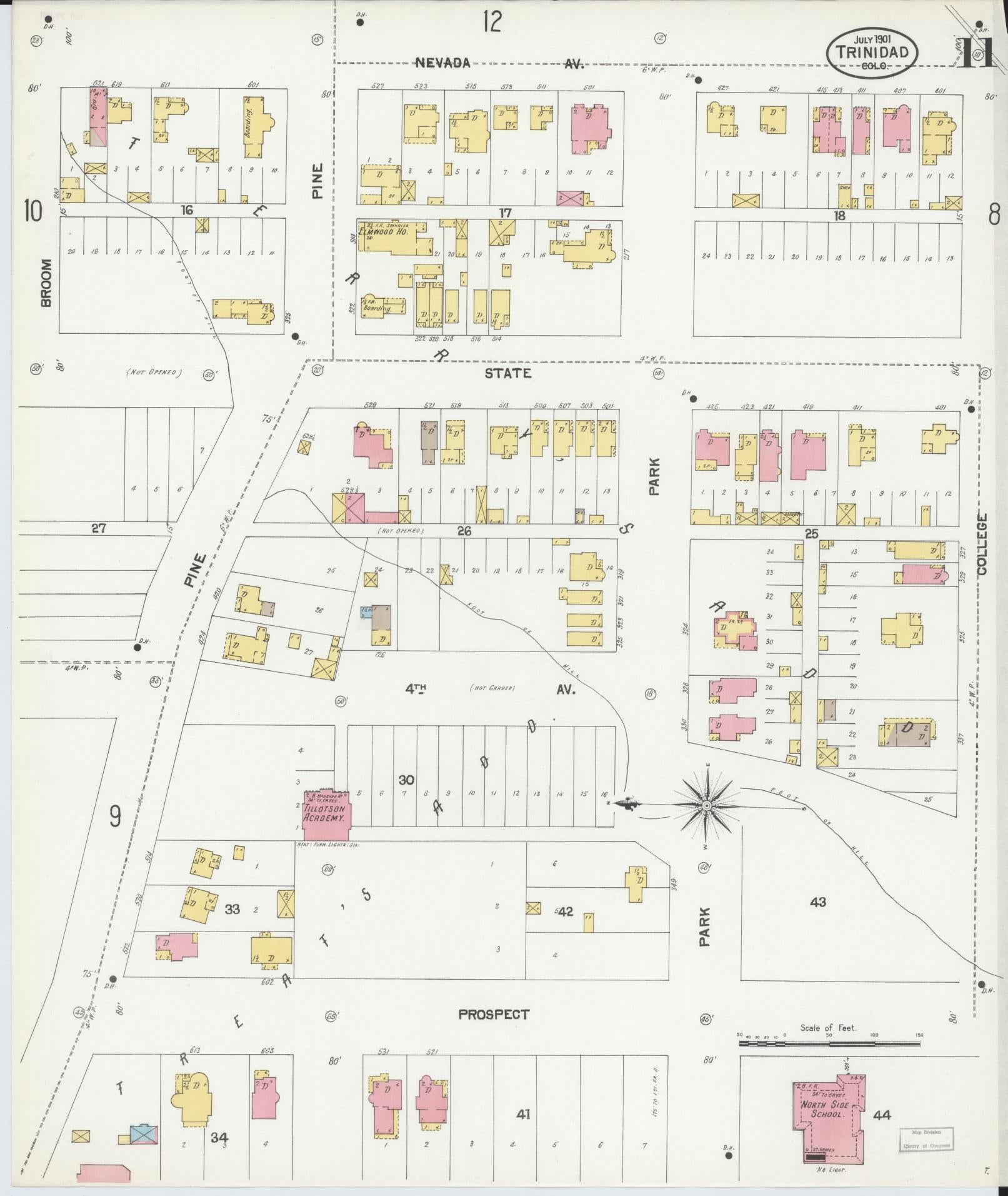 Sanborn Fire Insurance Map from Trinidad, Las Animas County, Colorado (1901), Sheet #0011 - Complete Map Set gallery image, historic Sanborn map, vintage wall art, Colorado Colorado
