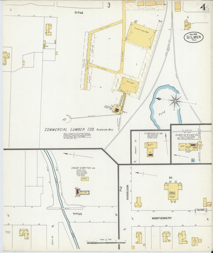 Sanborn Fire Insurance Map from Gilmer, Upshur County, Texas (1902), Sheet #0004 - Complete Map Set gallery image, historic Sanborn map, vintage wall art, Texas Texas