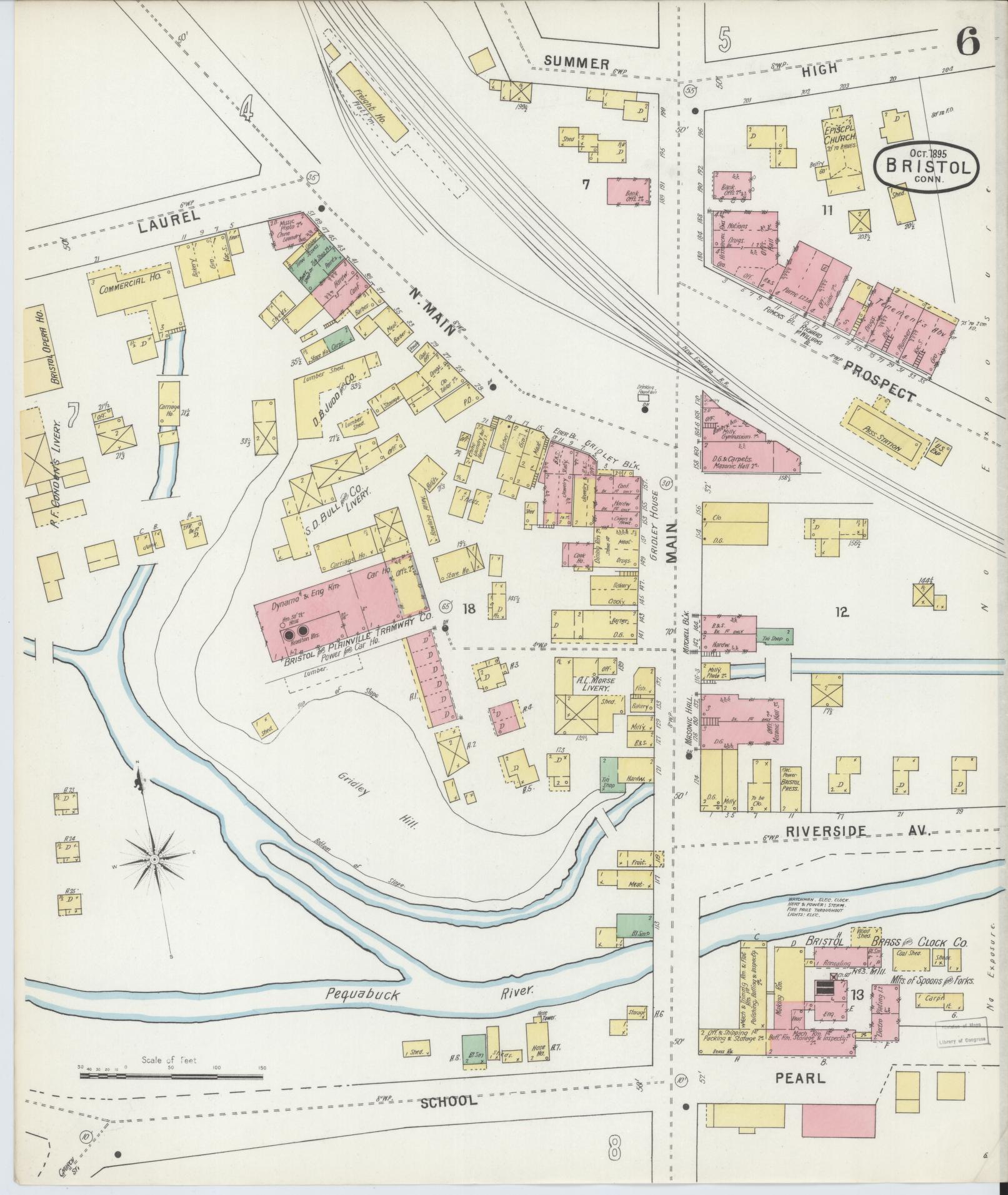 Sanborn Fire Insurance Map from Bristol, Hartford County, Connecticut (1895), Sheet #0006 - Complete Map Set gallery image, historic Sanborn map, vintage wall art, Connecticut Connecticut