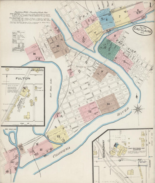 Sanborn Fire Insurance Map from Eau Claire, Eau Claire County, Wisconsin (1885), Sheet #0001 - Complete Map Set gallery image, historic Sanborn map, vintage wall art, Wisconsin Wisconsin