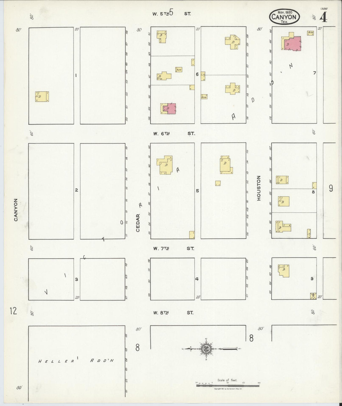 Sanborn Fire Insurance Map from Canyon, Randall County, Texas (1920), Sheet #0004 - Complete Map Set gallery image, historic Sanborn map, vintage wall art, Texas Texas