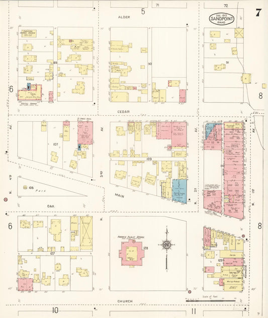 Sanborn Fire Insurance Map from Sandpoint, Bonner County, Idaho (1915), Sheet #0007 - Historic Sanborn Fire Insurance Map Print, vintage old map wall art, antique decor, genealogy gift, Idaho Idaho map